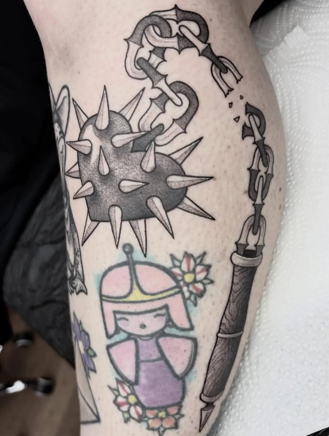 Flail tattoo by our @ambergoldietattoo