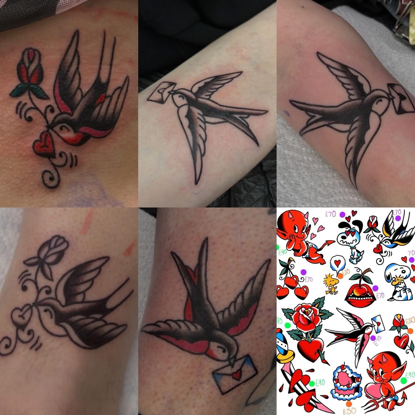 Some traditional style swallows by @emilybennetttattoo Emily has spaces available this month, dm her if you&rsquo;d like in for something #tradtattoos #traditionaltattoo #swallowtattoo #tattoo
