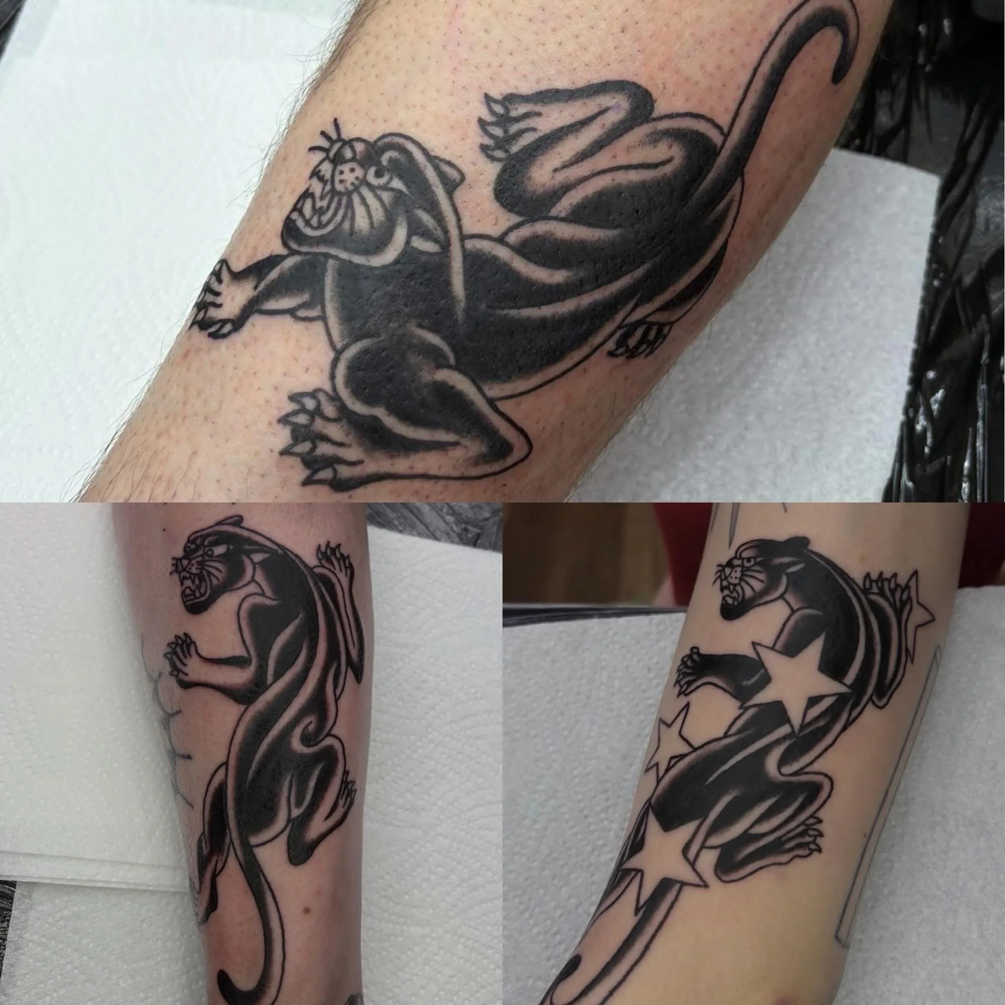 A collection of panthers by our @emilybennetttattoo we love a panther tattoo! #panther #panthertattoo #traditionaltattoos #tradtattoo