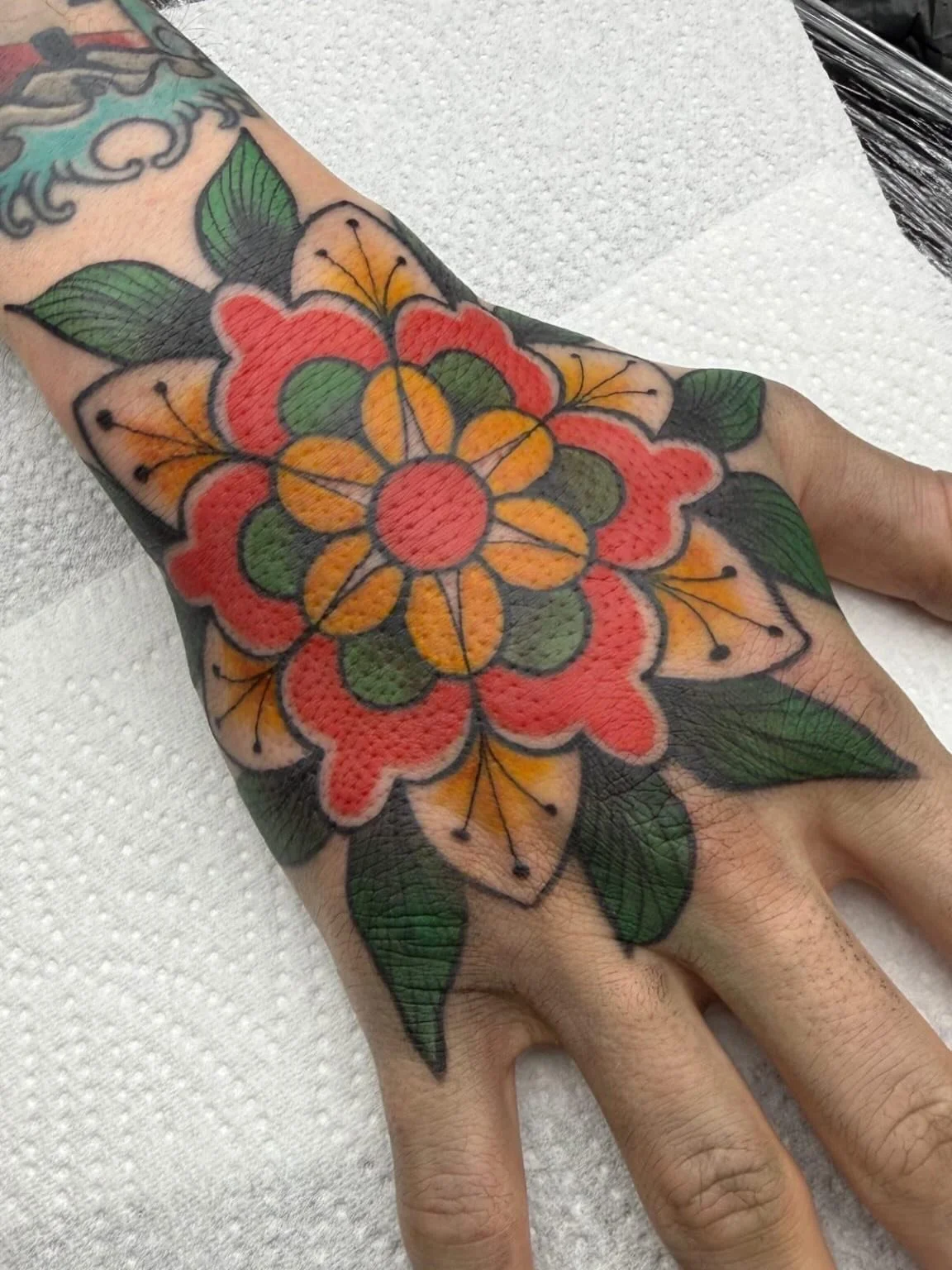Beautiful floral hand mandala by @shaunboytattoo82 #handtattoo #tattoo #mandala #mandalatattoo