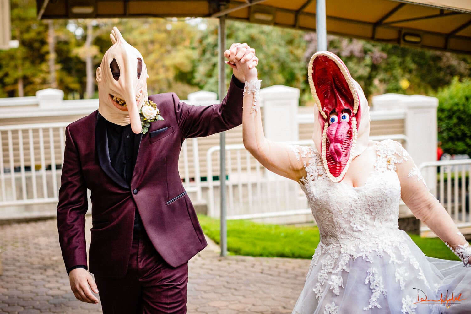beetlejuice masks at nj halloween wedding
