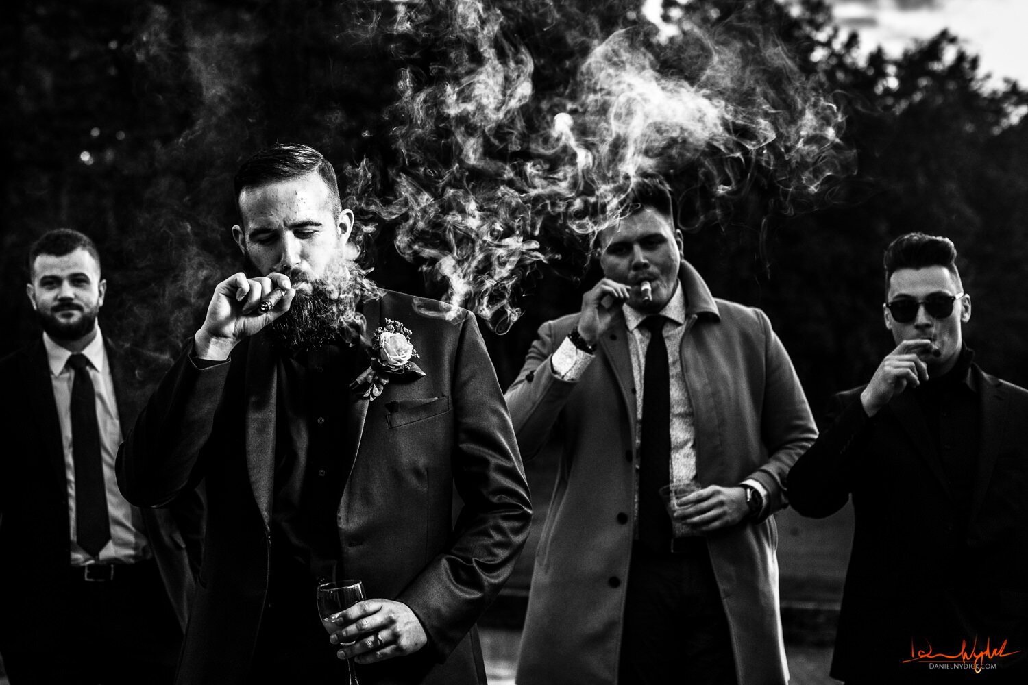 nj groom wedding smoking a cigar