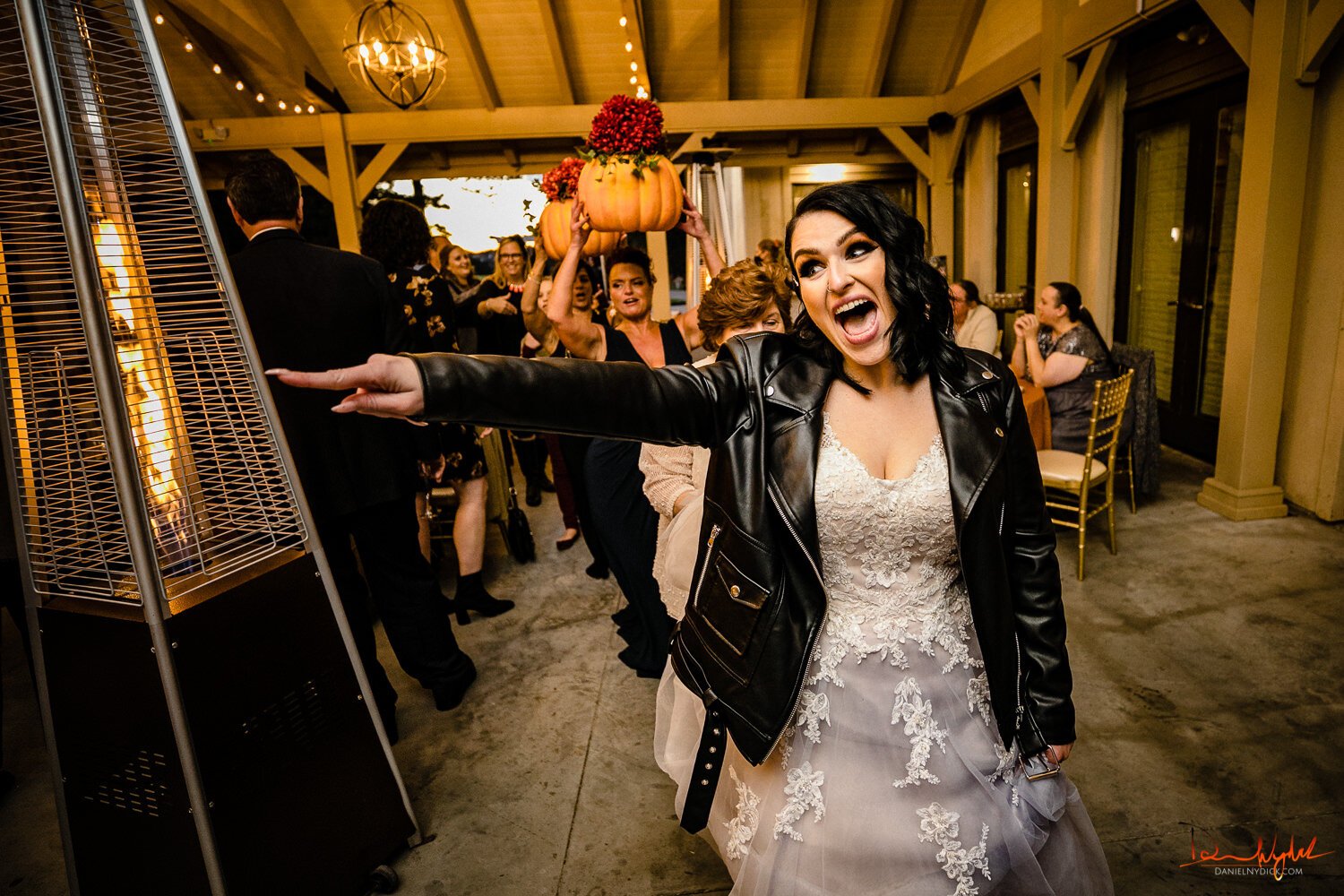 nj pinup goth bride in leather jacket having fun on the dance fl