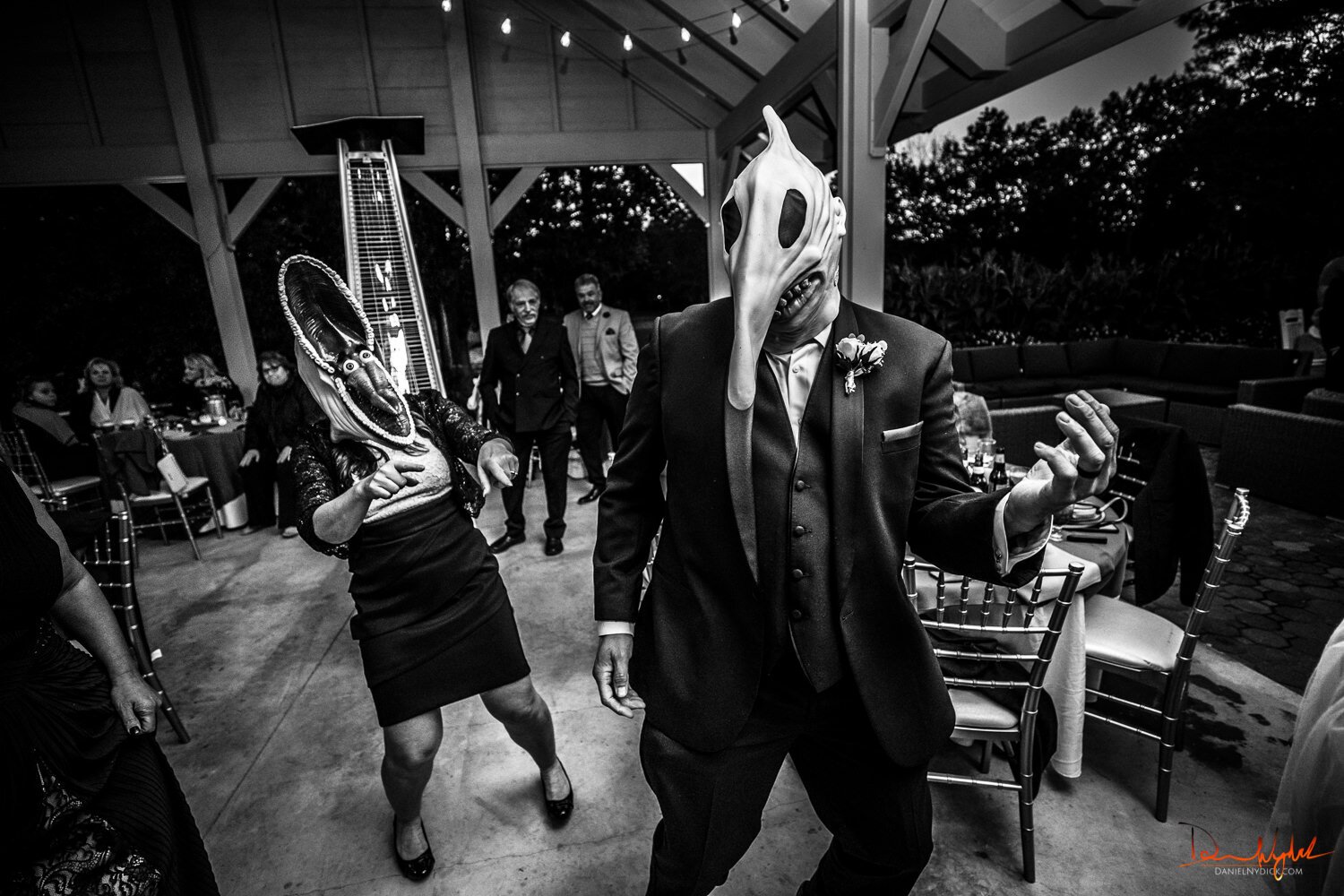 guests wearing beetluice masks at nj halloween wedding