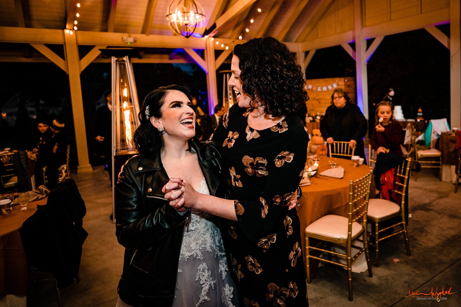nj pinup goth bride dancing and laughing at halloween wedding