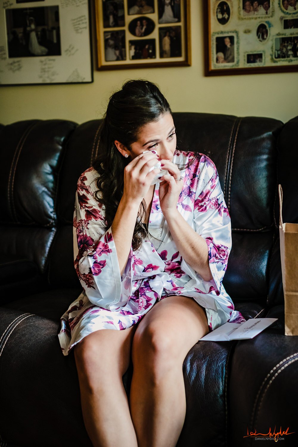 bride crying when opening gifts from groom nj wedding