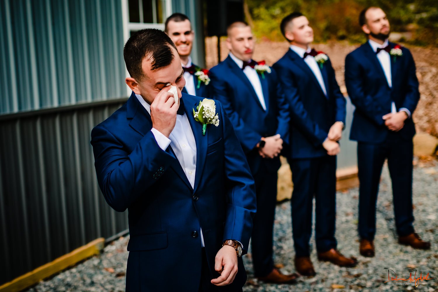 groom crying at altar nj rustic barn wedding 