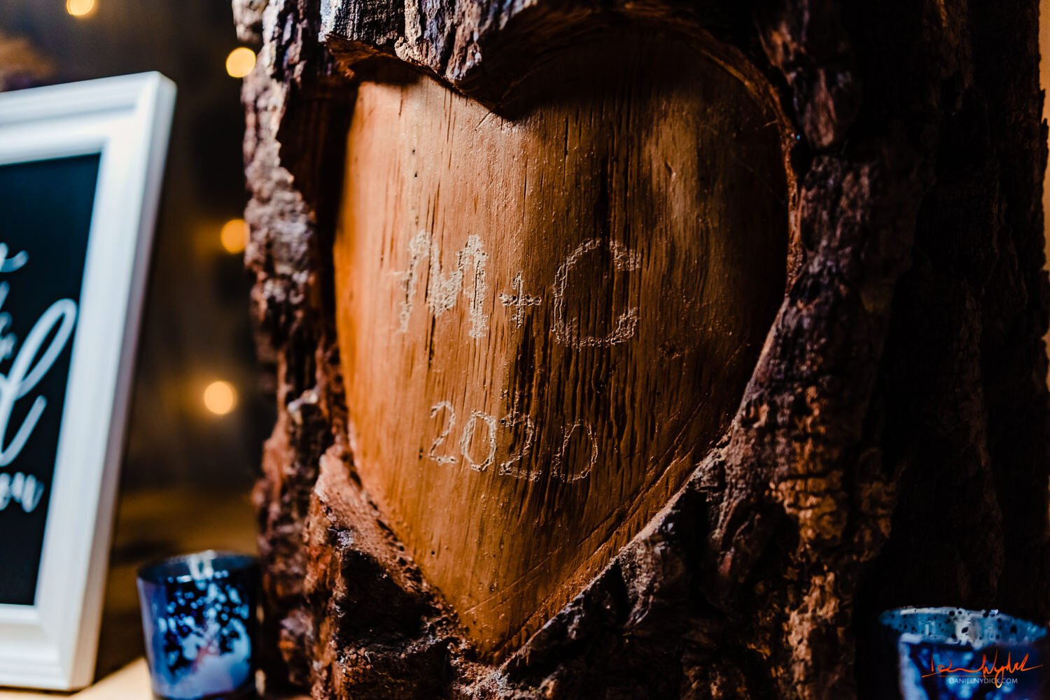 initials carved in tree at nj wedding
