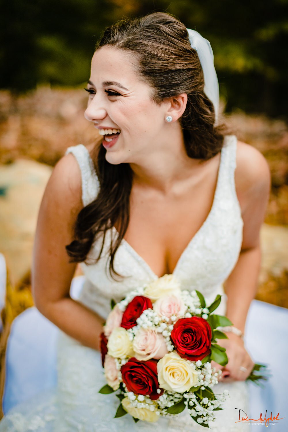 smiling bride portrait with bouquet nj wedding