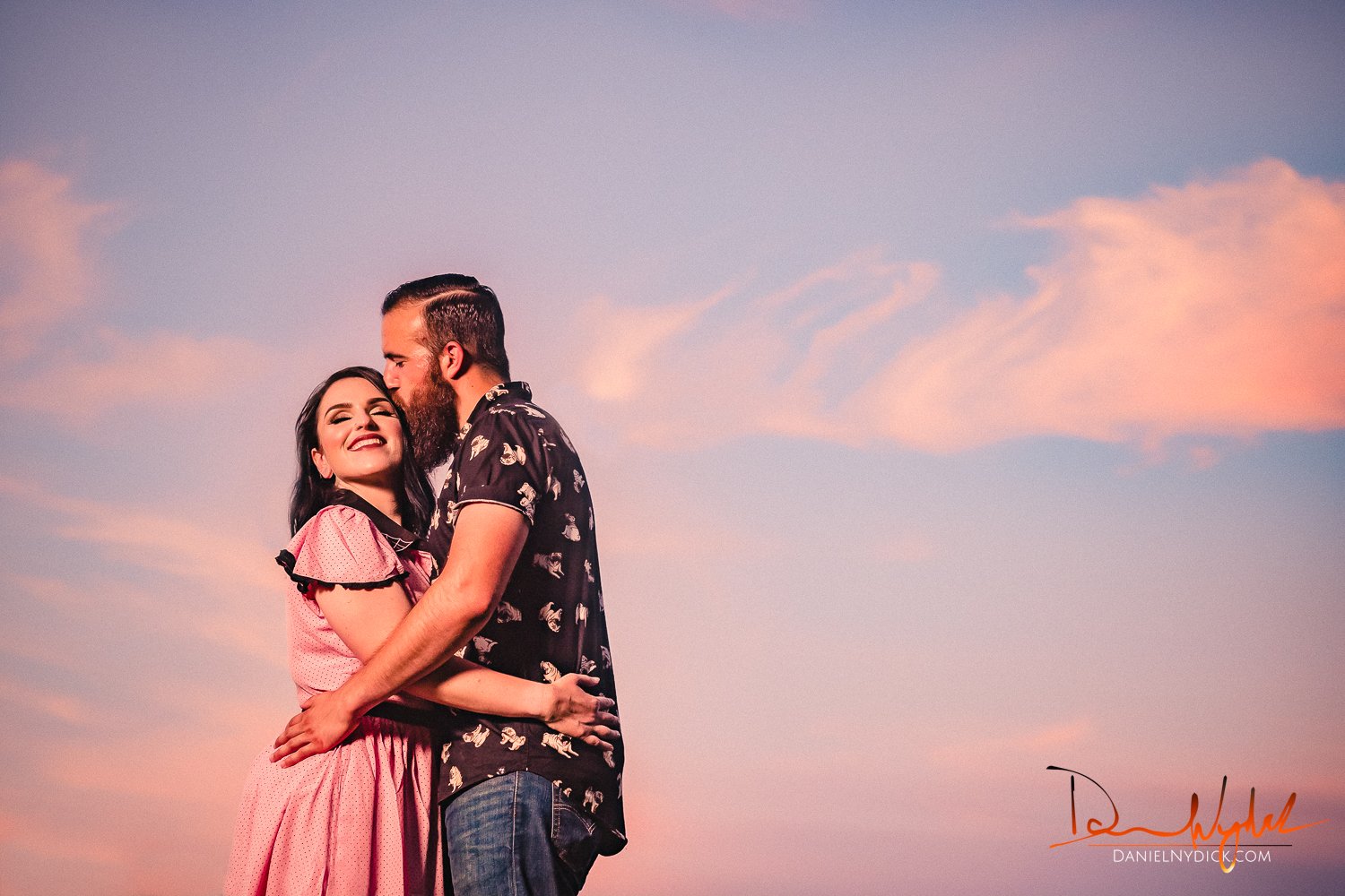 sunset, color,  vibrant, evocative portrait, embrace, sky, color