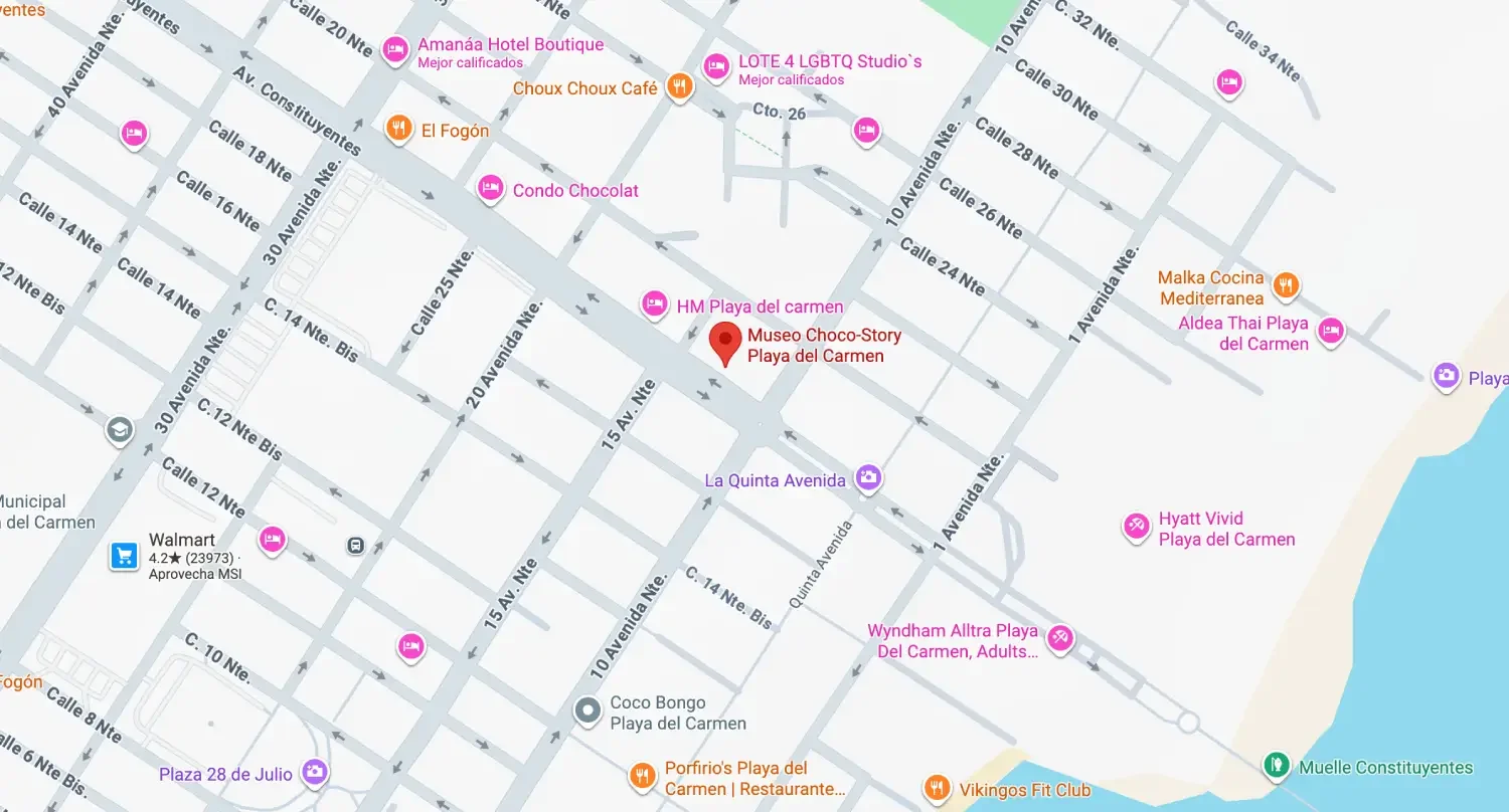 Carte du musée du chocolat de Playa del Carmen.webp