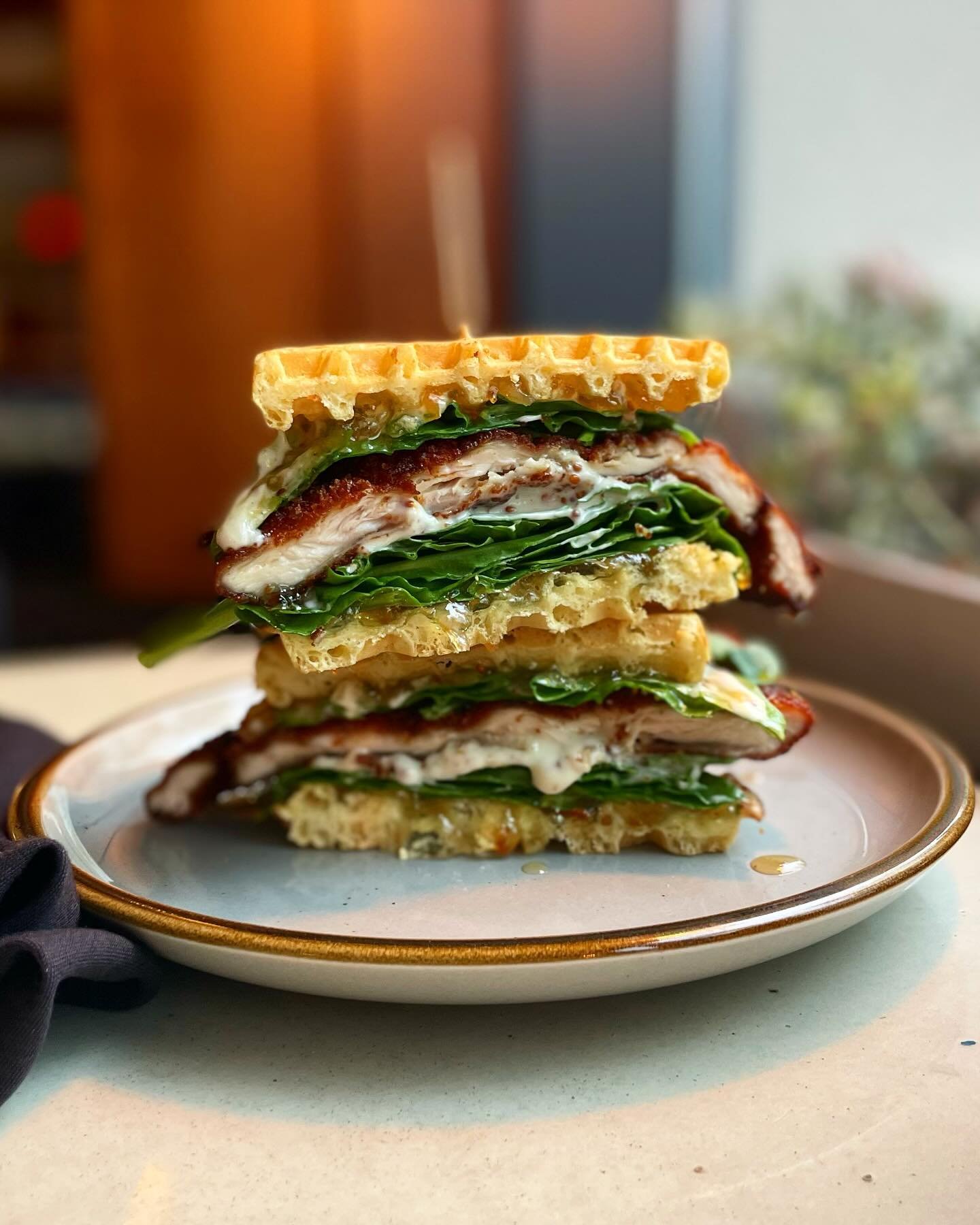 chicken and waffle sandwich | debuting this mother&rsquo;s day brunch | limited reservations still available #birdieloungect #weha #ctbrunch