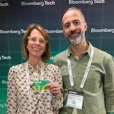 Jayne and Marty, co-founders of Sibstar, pose together at a Bloomberg Technology event.