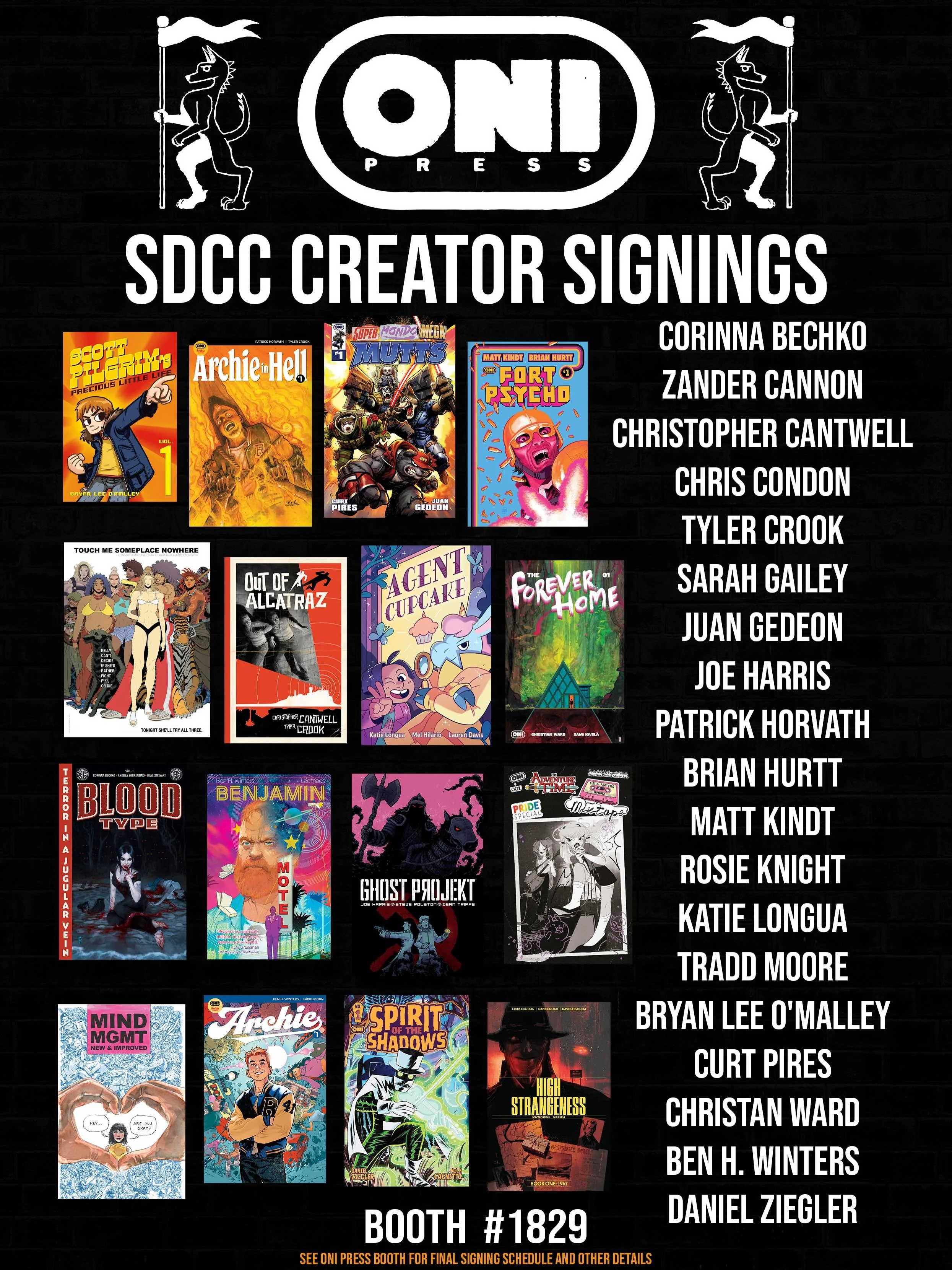 💥SDCC 2026 SIGNINGS AND PANELS!💥

From Wednesday, July 22rd through Sunday, July 26th, visit 👉Oni Press at Booth #1829👈 inside the San Diego Convention Center to meet your favorite creators, get loaded up with free giveaways, and shop a complete 