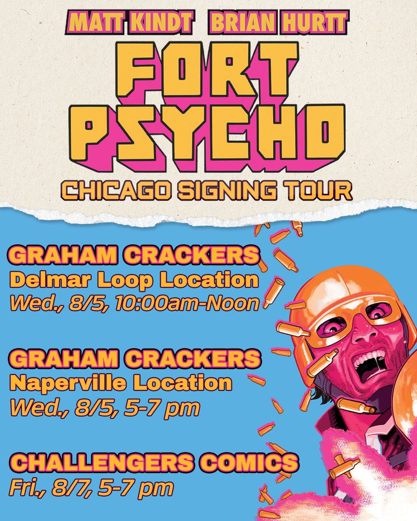 💥TOMORROW AND FRIDAY!💥

Celebrate the release of FORT PSYCHO #1 with @matt.kindt.for.real and @brihurtt at @gccomics and @challengerscomicsconversation ‼️

#fortpsycho #comics #mattkindt #brianhurtt