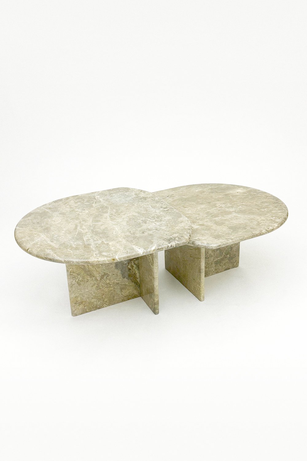 Harmony Duo Green-Toned Marble Coffee Tables with Unique Straight and Curved Designs