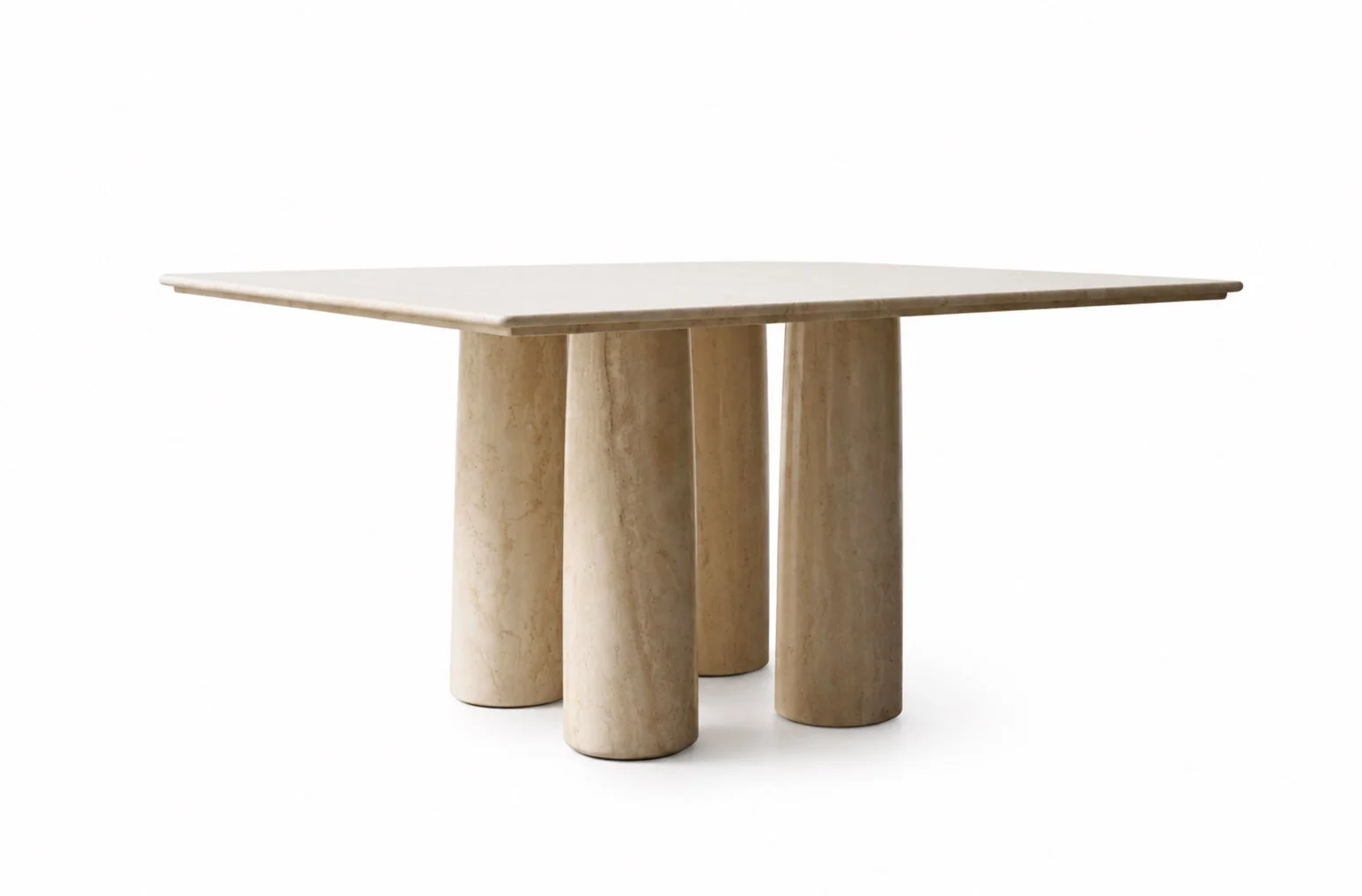 Il Colonnato dining table by Mario Bellini for Cassina, 1977 — square format 140 × 140 cm, solid travertine — VV Interior Home, Lucerne, Switzerland