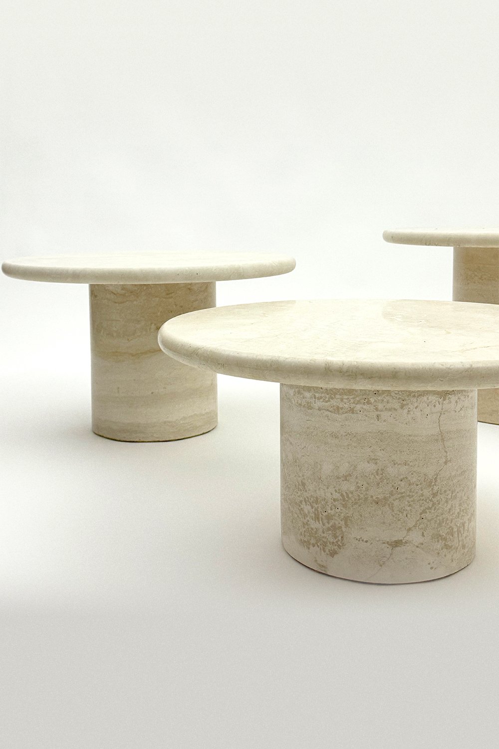 Travertine Round Coffee Tables Set of 3