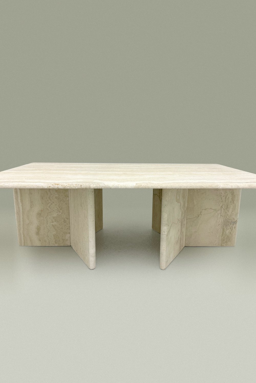 Vintage 1970s Travertine Living Room Table with Exceptional Angular Base Design