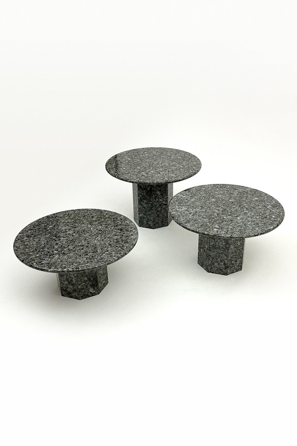 Dark Gray and Blue Granite Round Top Coffee Table Set