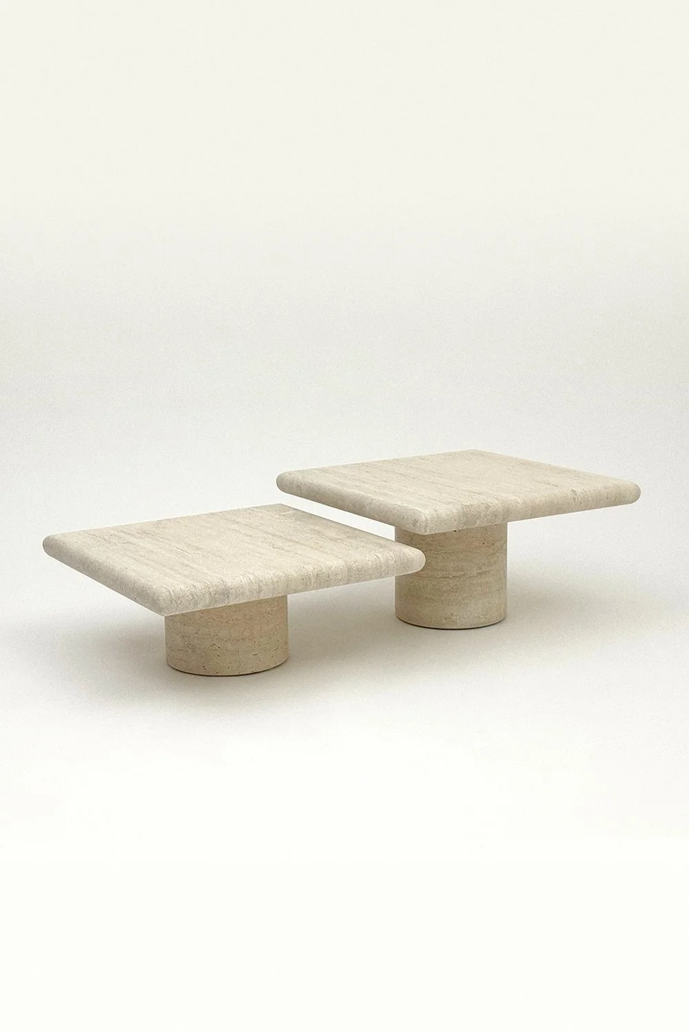 Angelo Mangiarotti Italia Travertine Side Table Set 1970's