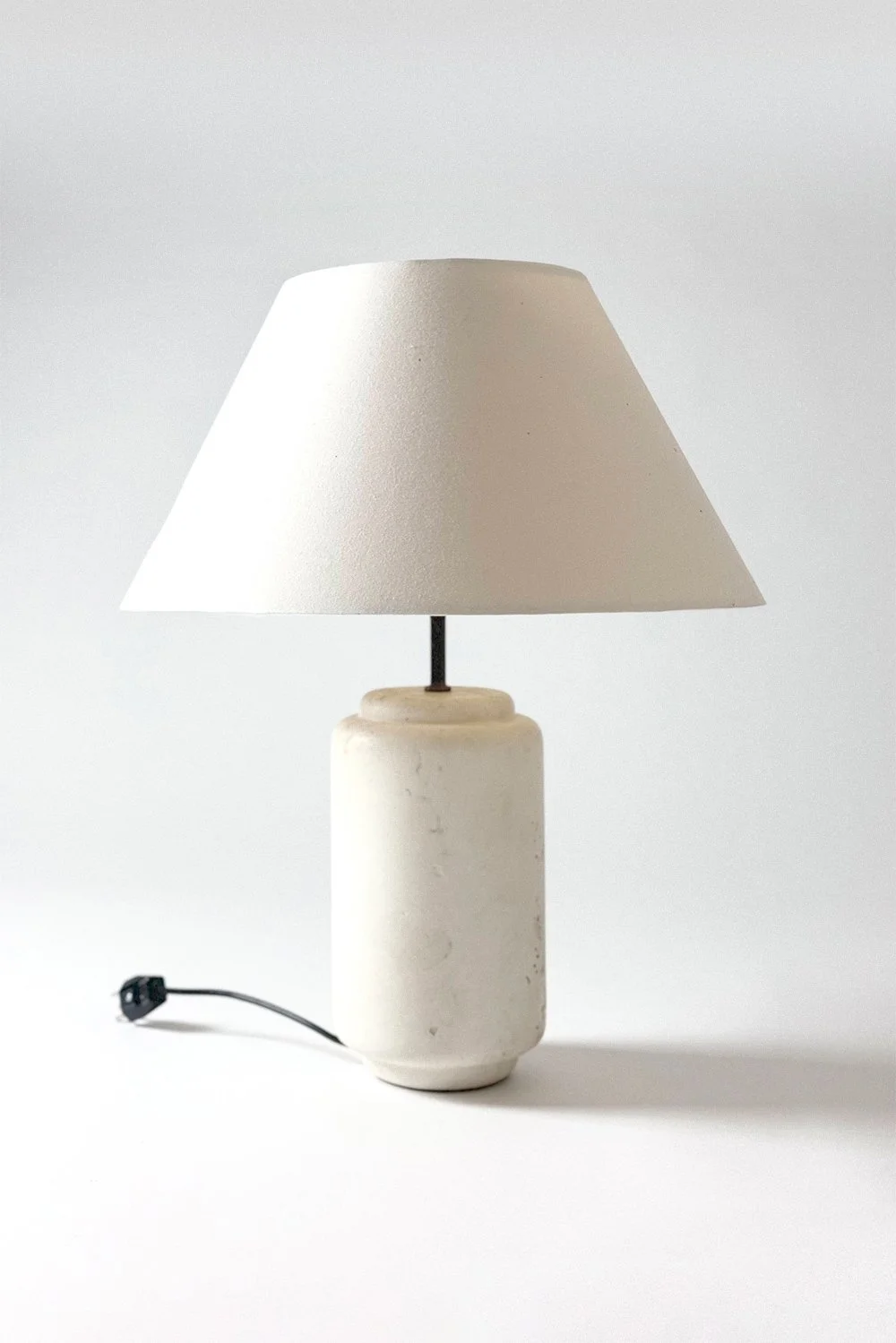 Travertine Table Lamp with Cream Shade