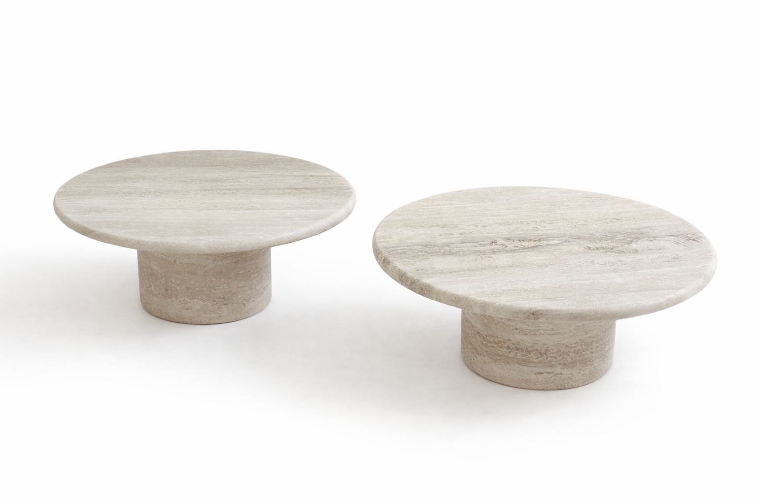 Set of Italian Travertine Round Side Tables, 1970s.png