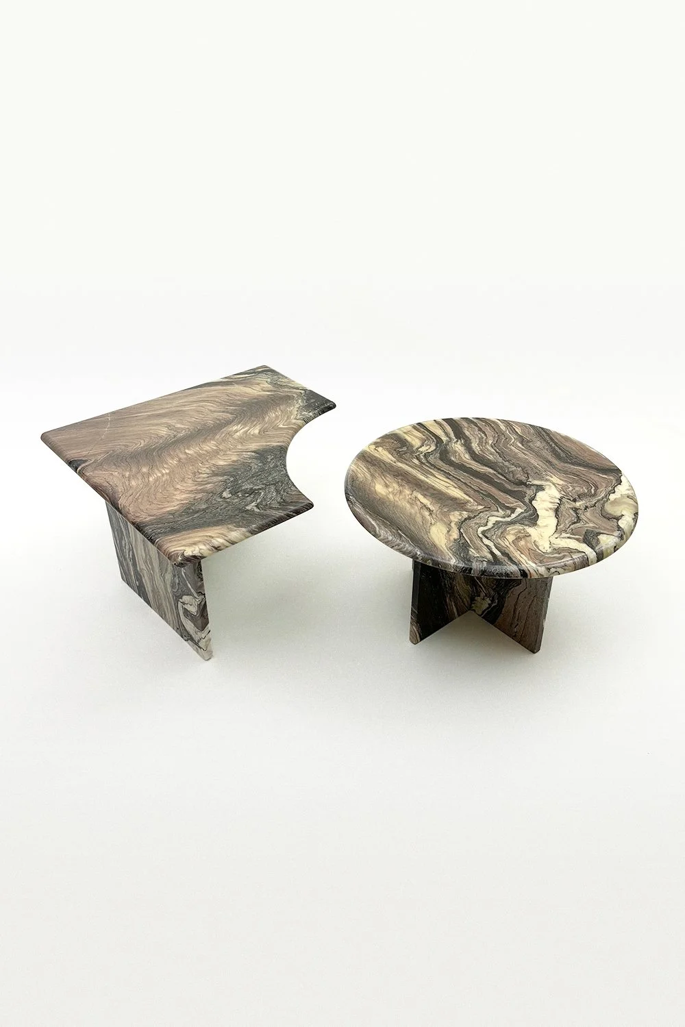 Rare Living Room Table in Green, Gray, and Black Marble Tones
