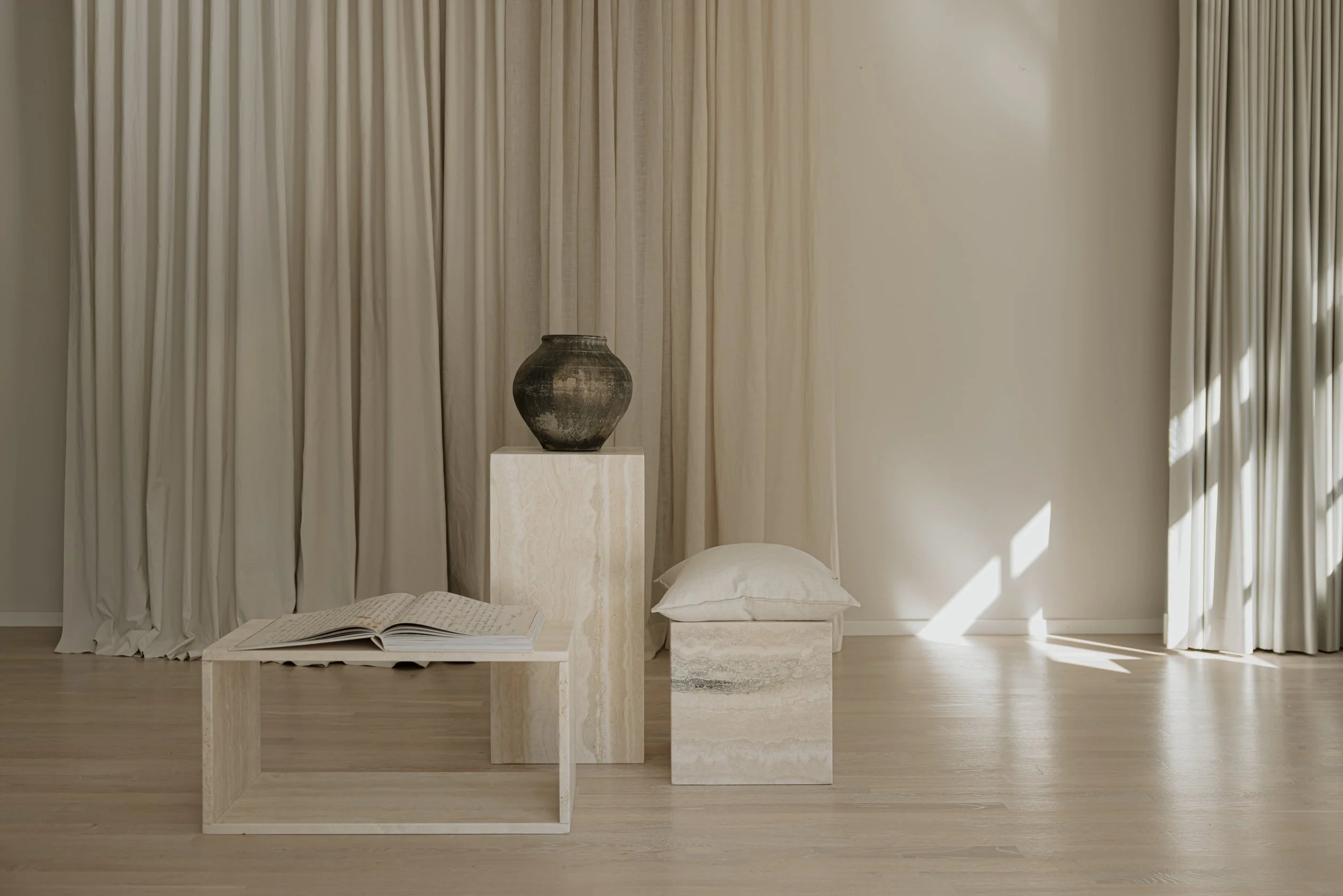 Vintage Travertine Pedestal Cubes