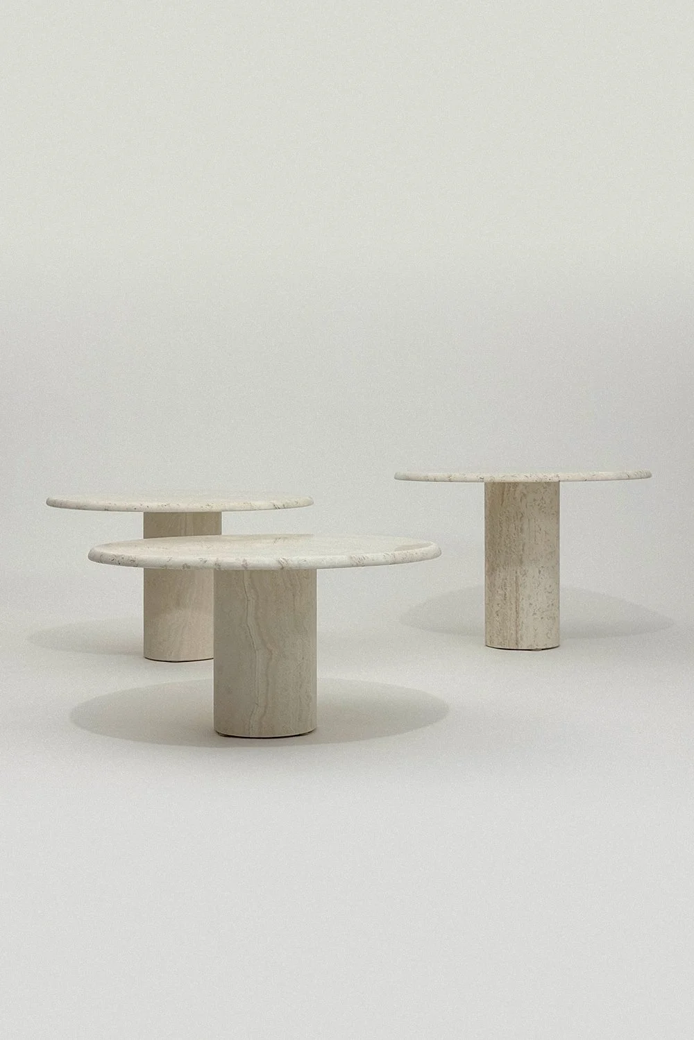 Vintage 1970’s italian travertine round coffee tables – set of three