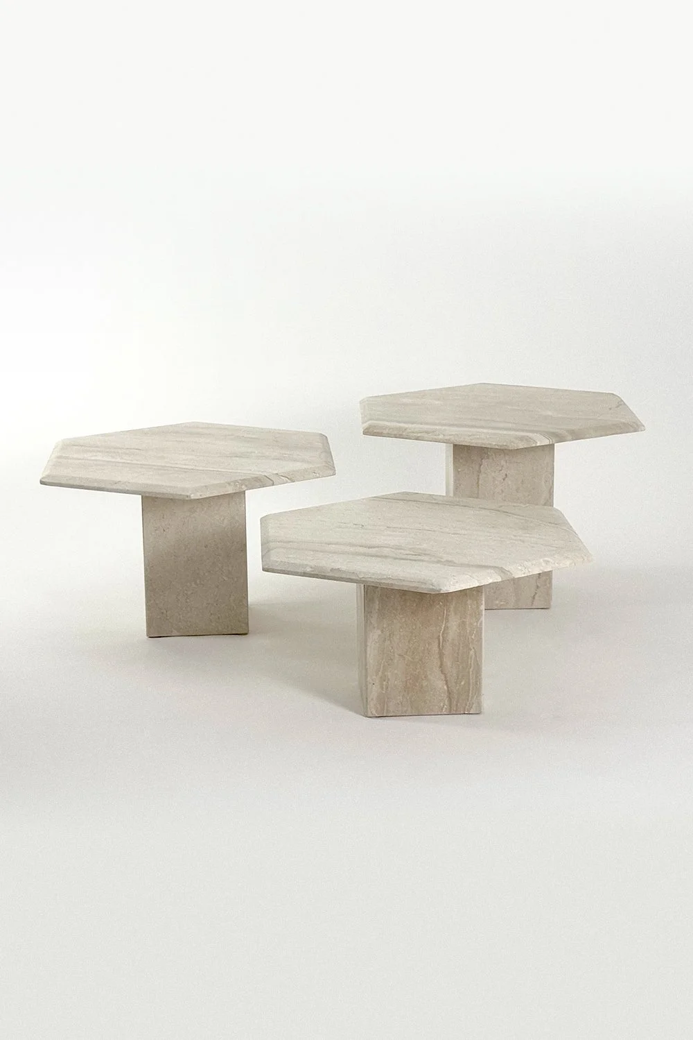 Stylish Beige Marfil and Honey Marble Coffee Table Set