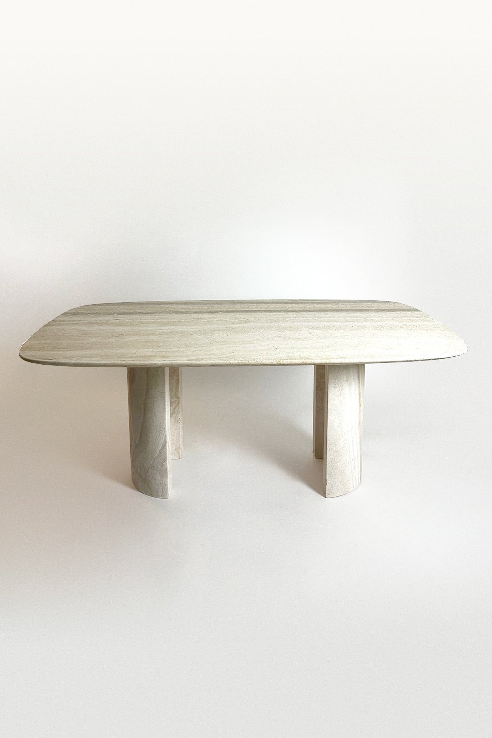 1970's Vintage Oval Travertine Dining Table with Exceptional Base Design