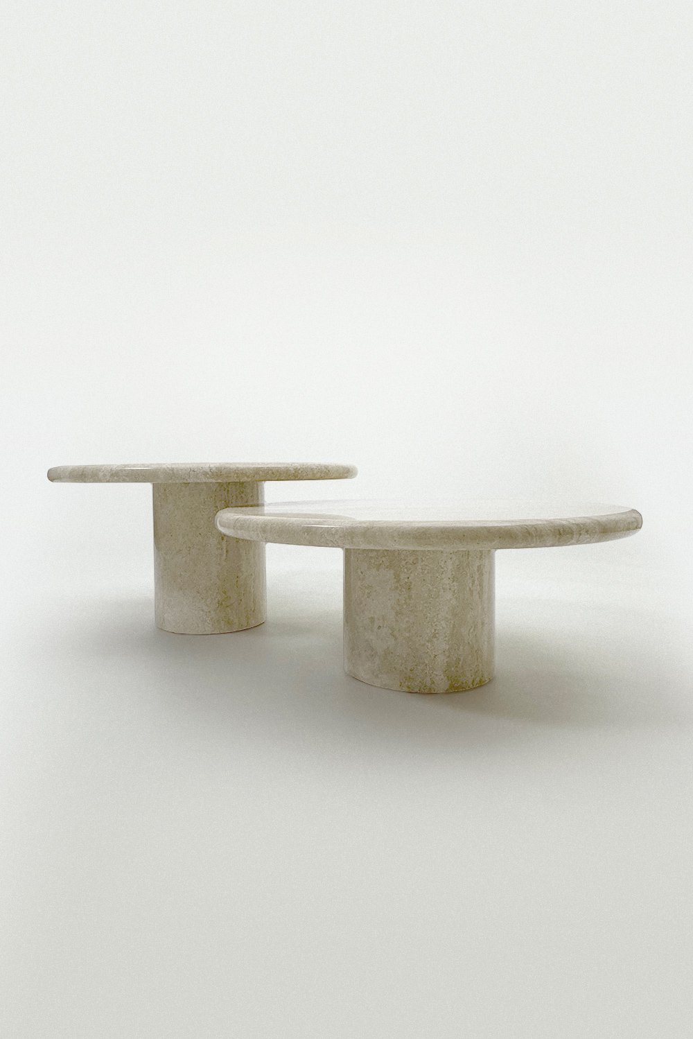 Timeless Charm Vintage Travertine Coffee Table Set - Circular Base and Top