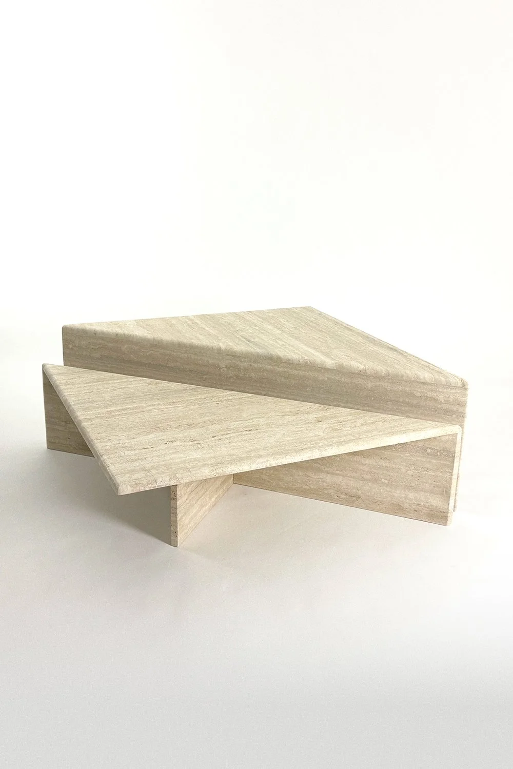 1970s Vintage Travertine Coffee Table Set with Triangular Top and Unleveled Design