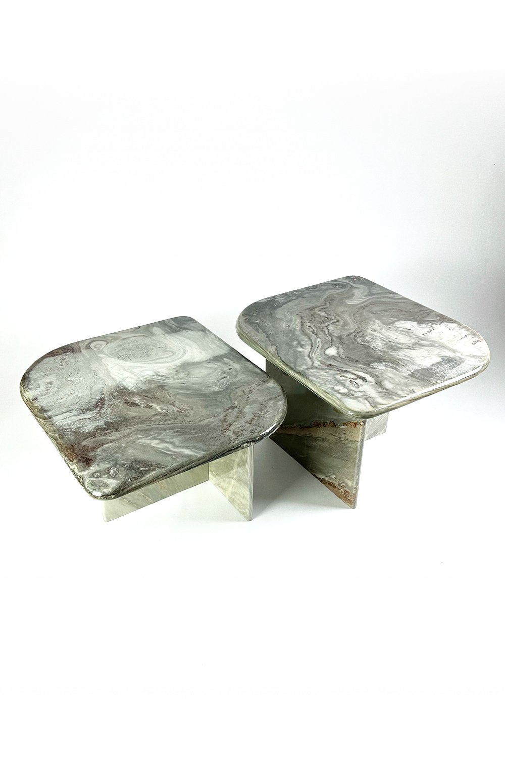 Italian Abstract Shaped Side Table Set in Gray & Ochre Tones, 1970's