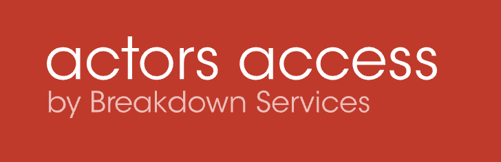 Red background with white and light pink text that reads 'actors access by Breakdown Services.'