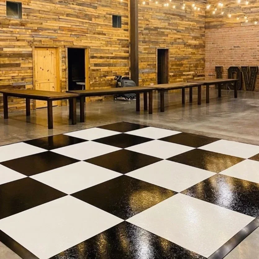 New product! 
Black and white checkered dance floors!  Rent it as a checkered pattern, create your own pattern, or rent it as an all black or all white floor.