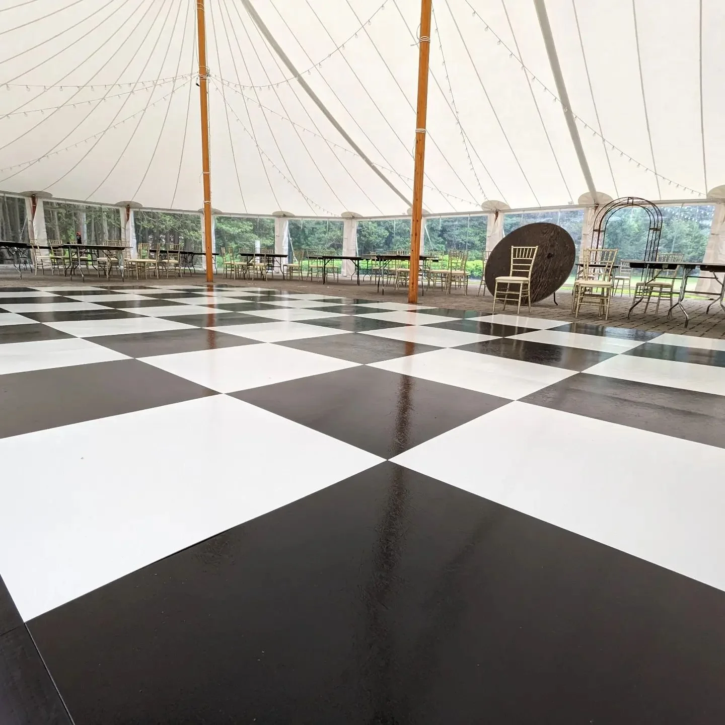 Our new black and white checkered dance floor is ready for it's first wedding.
