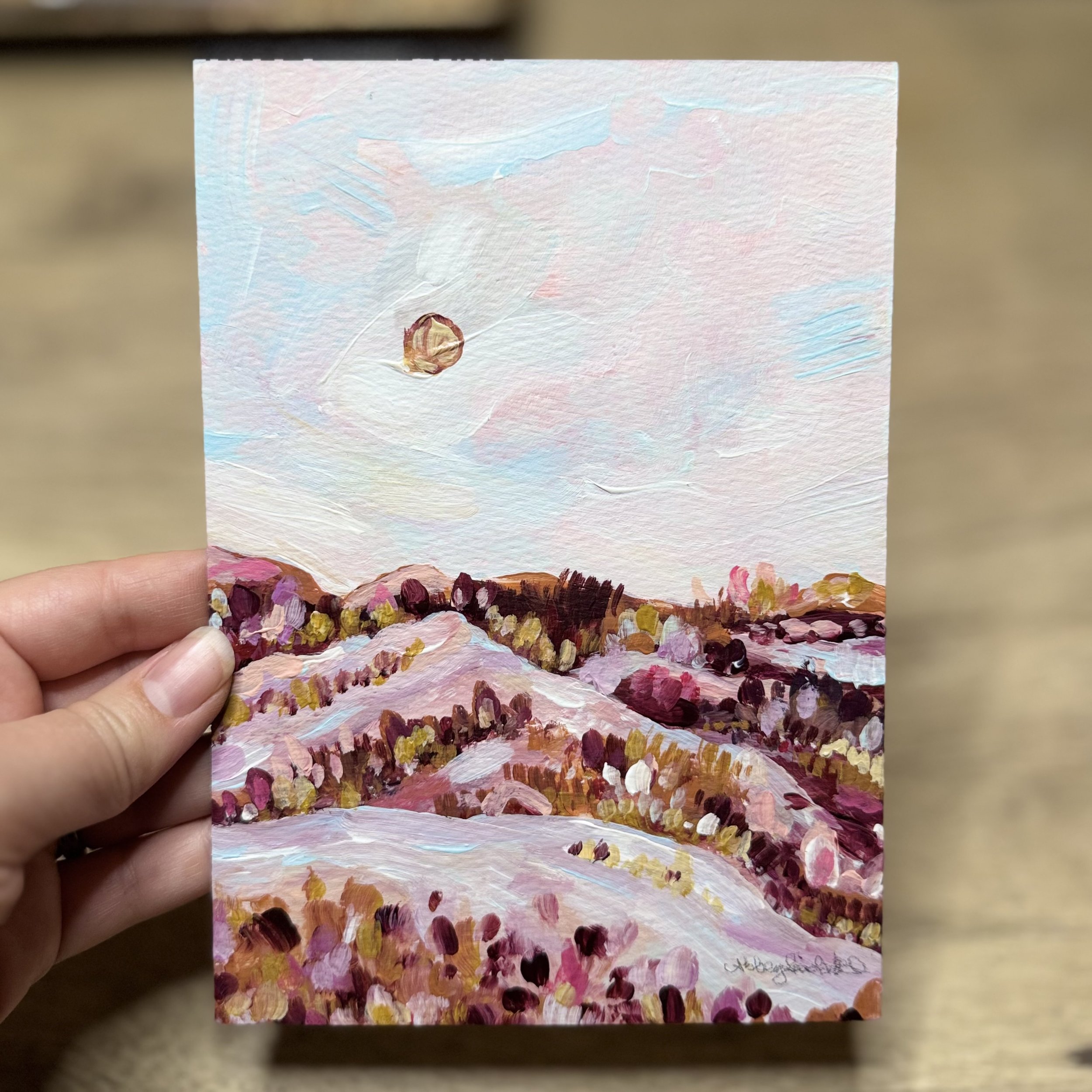 Pink Sunrise ORIGINAL Painting 5x7
