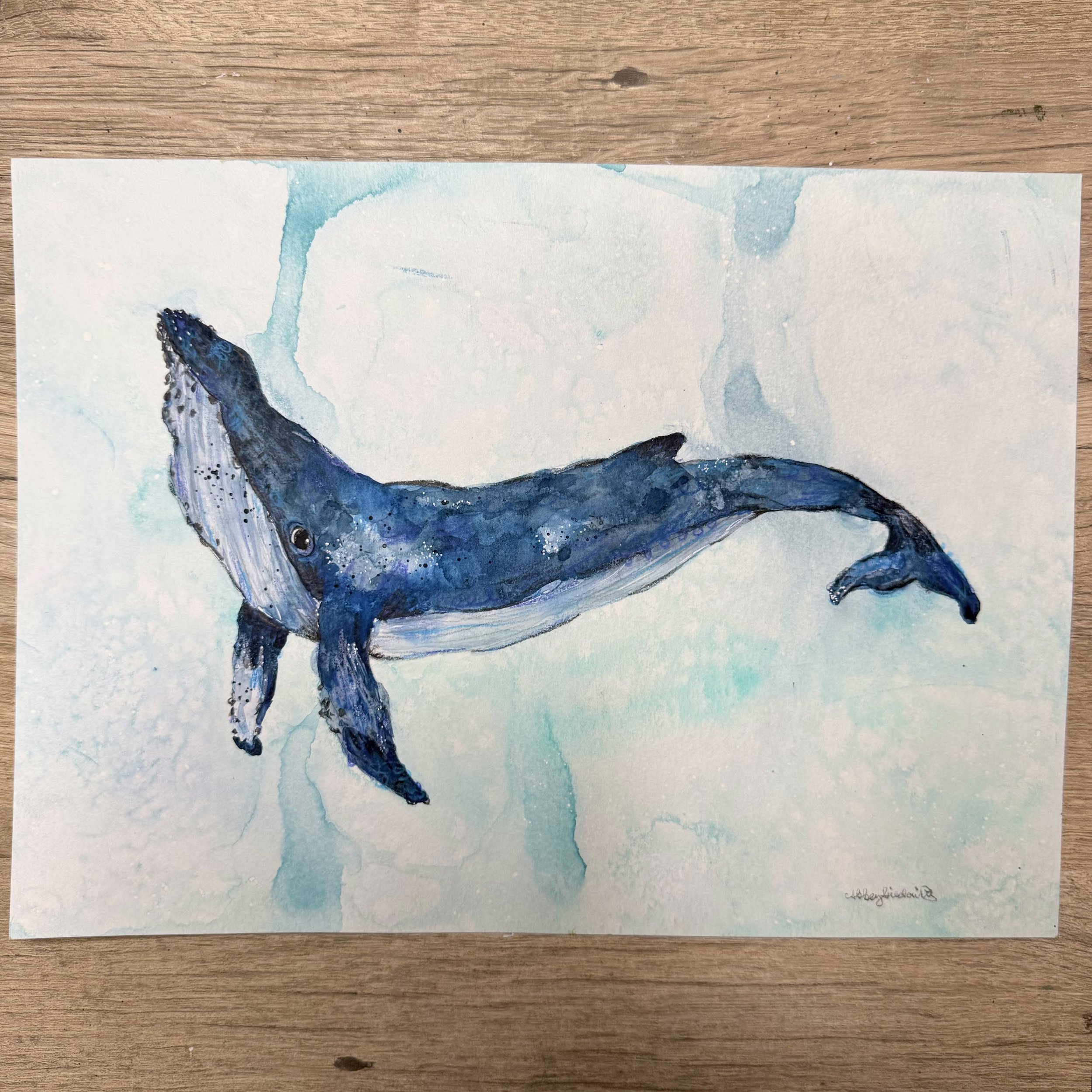 Watercolor Whale ORIGINAL Painting 9x12