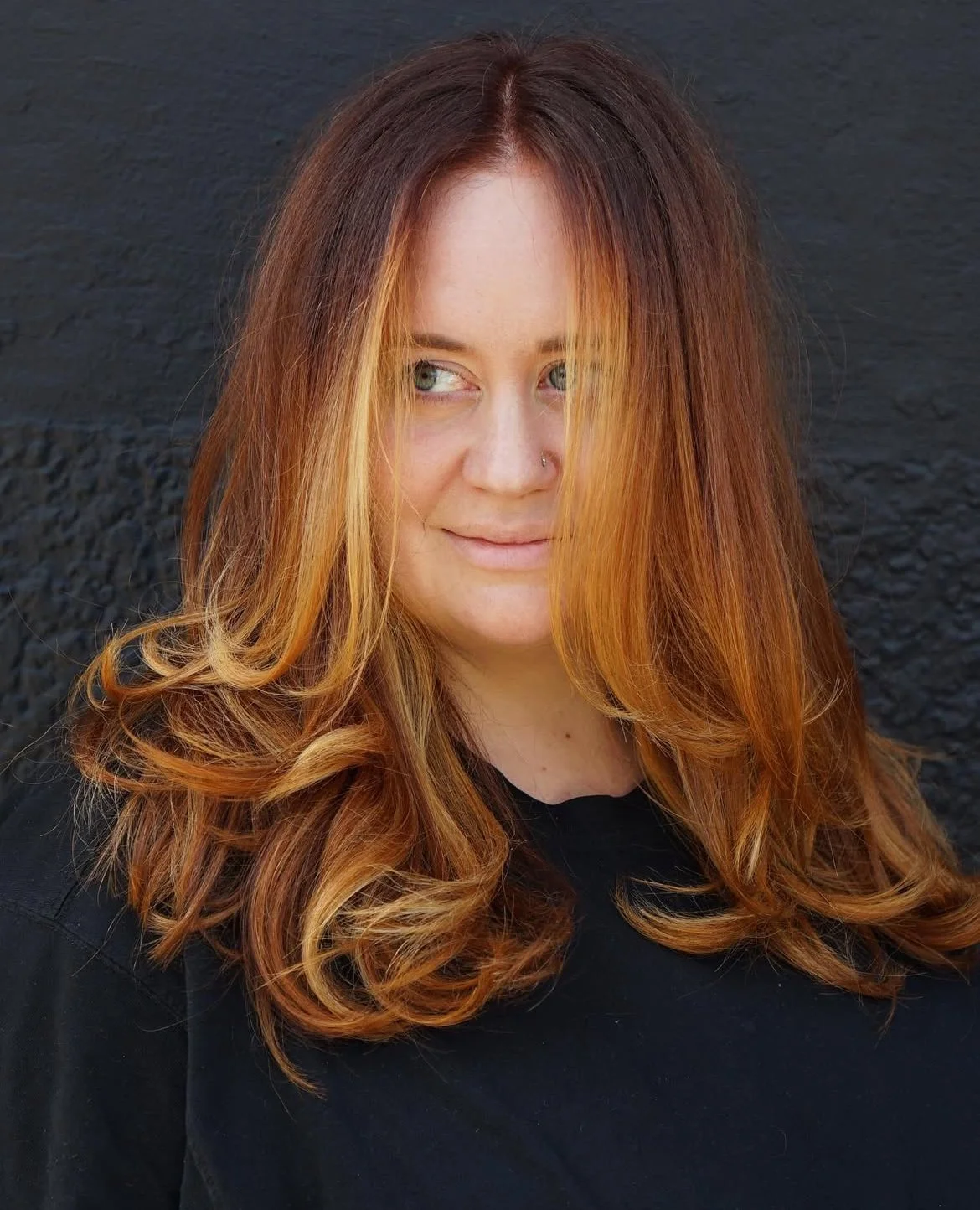red auburn balayage copper highlights