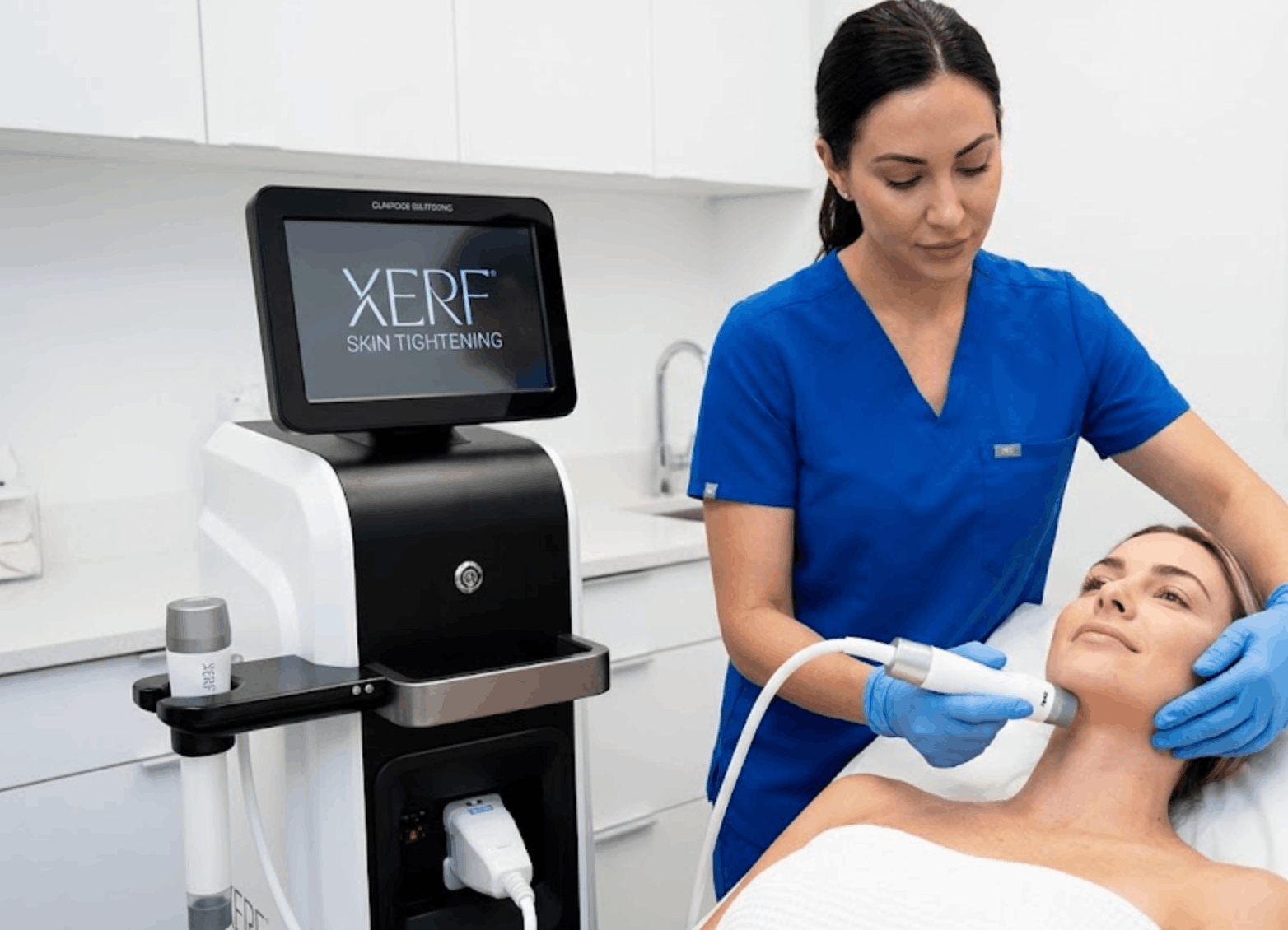 woman at med spa getting XERF treatment to her face