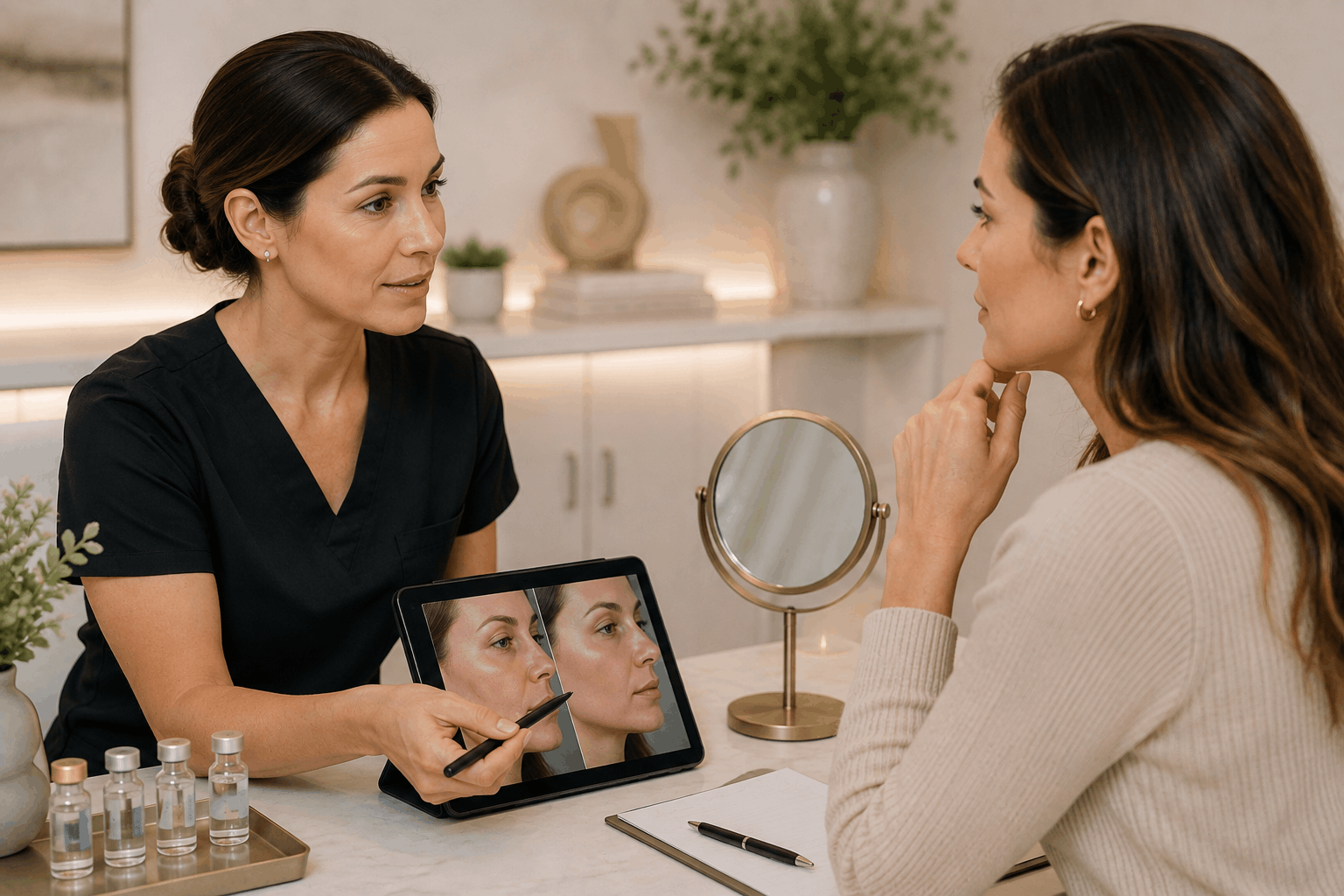 woman getting a consultation in a med spa