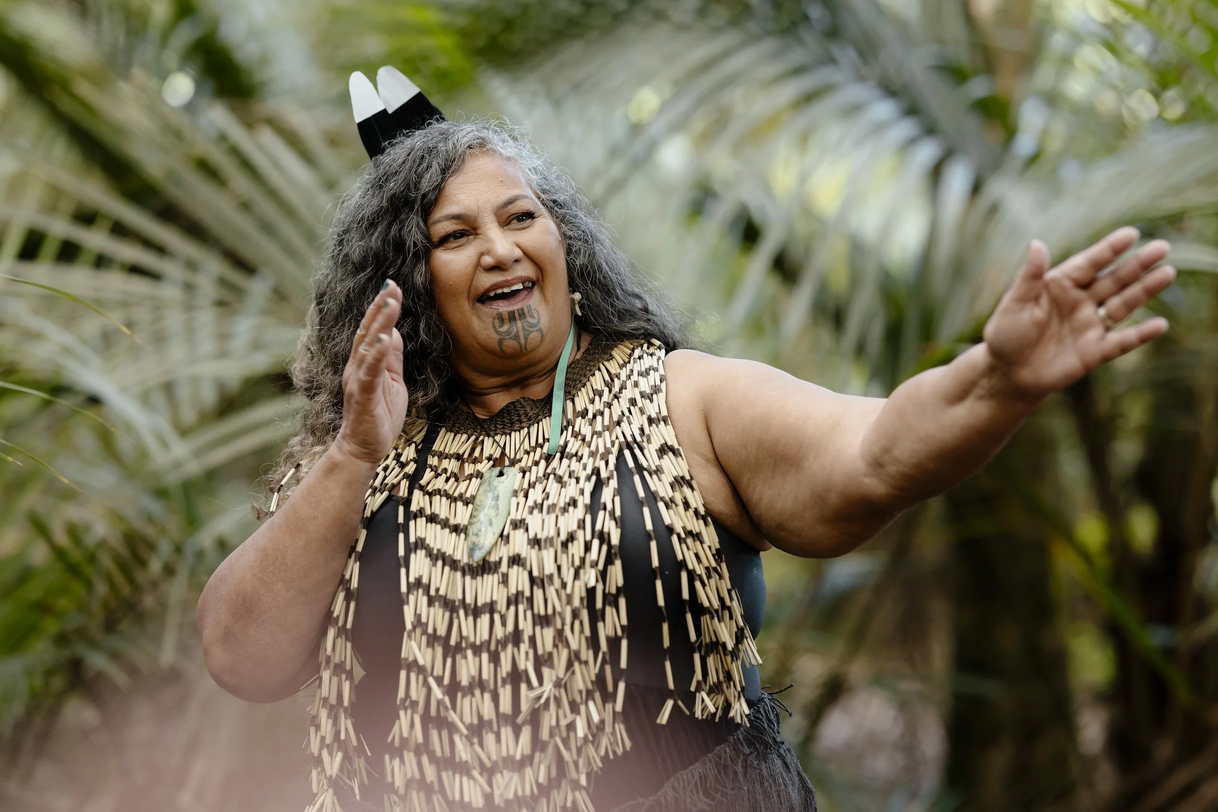 Māori woman performing Karanga