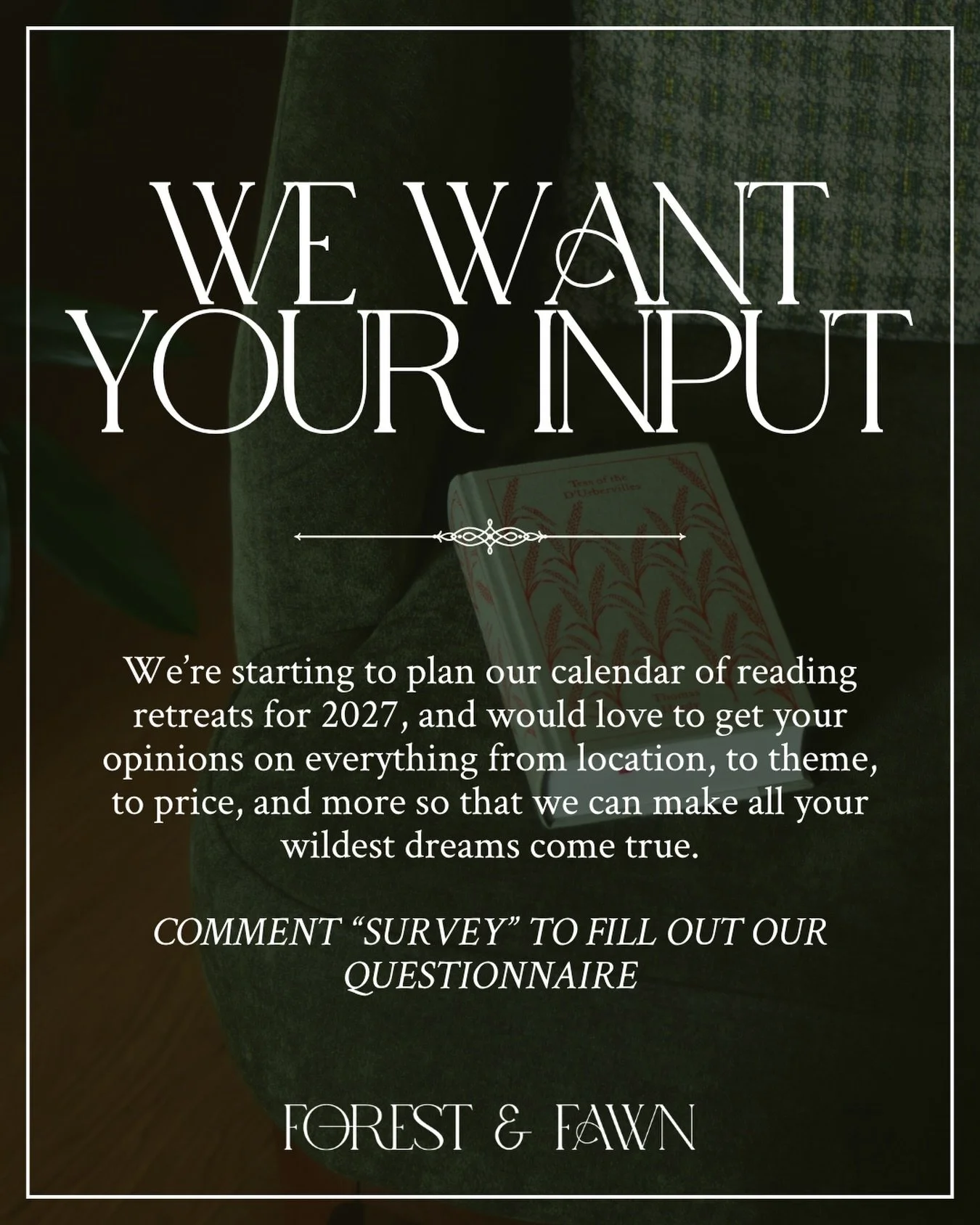 Want to help us plan our 2027 calendar? Comment &ldquo;SURVEY&rdquo; and we&rsquo;ll send you the link to our questionnaire ✨

#readingretreat #fantasybooks #romantasy #fantasyreads
