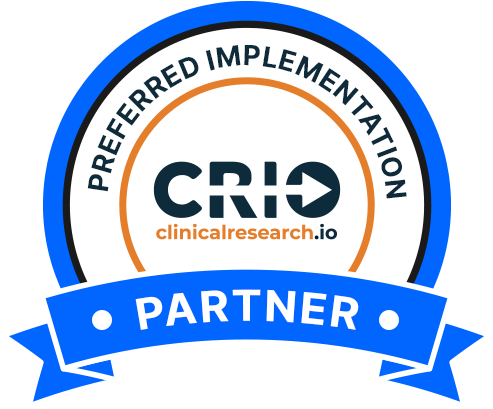 Badge indicating preferred implementation partner for clinicalresearch.io