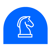 Icon of a white chess knight on a blue circular background