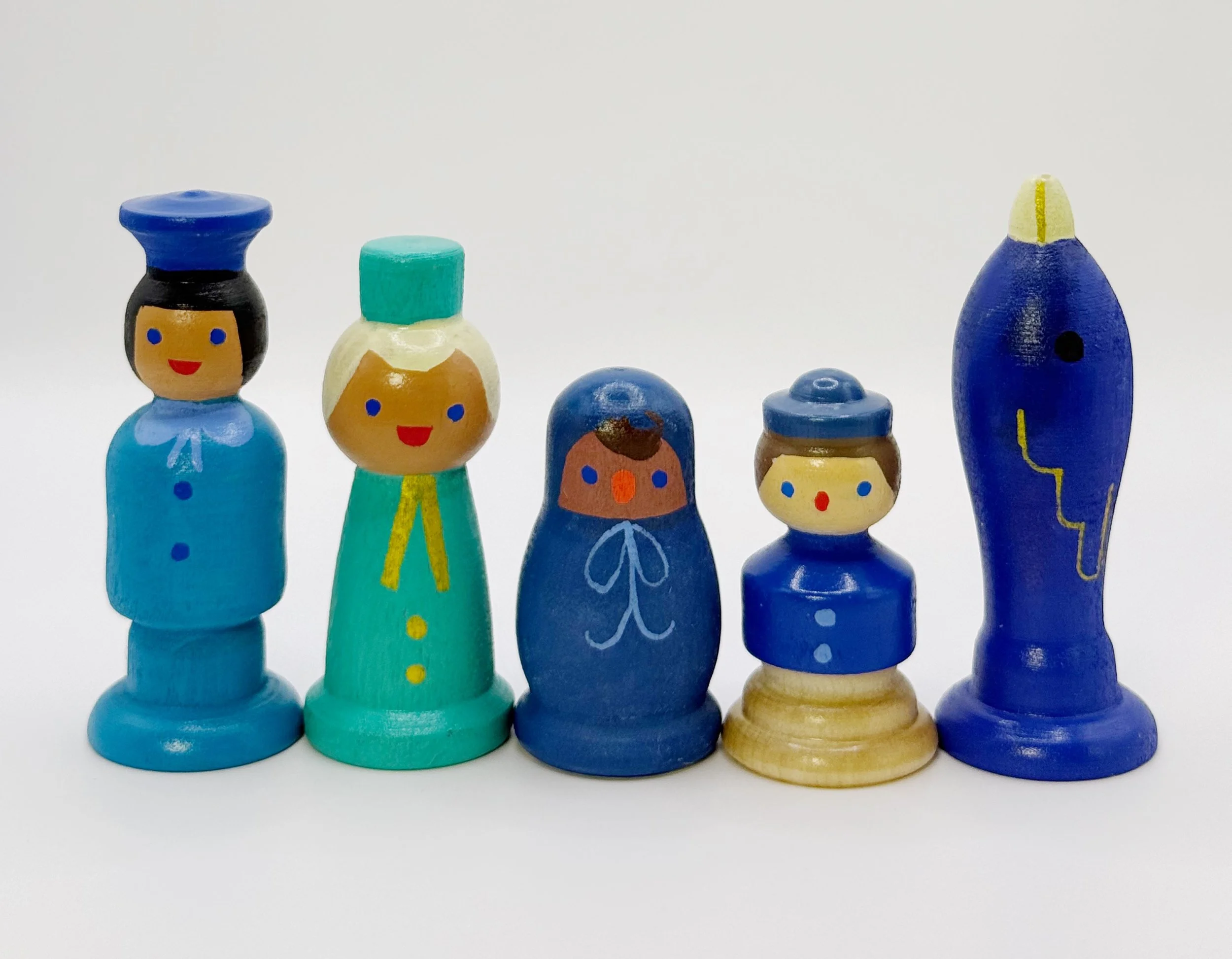 Hand Painted Wooden Toys - Blue Set