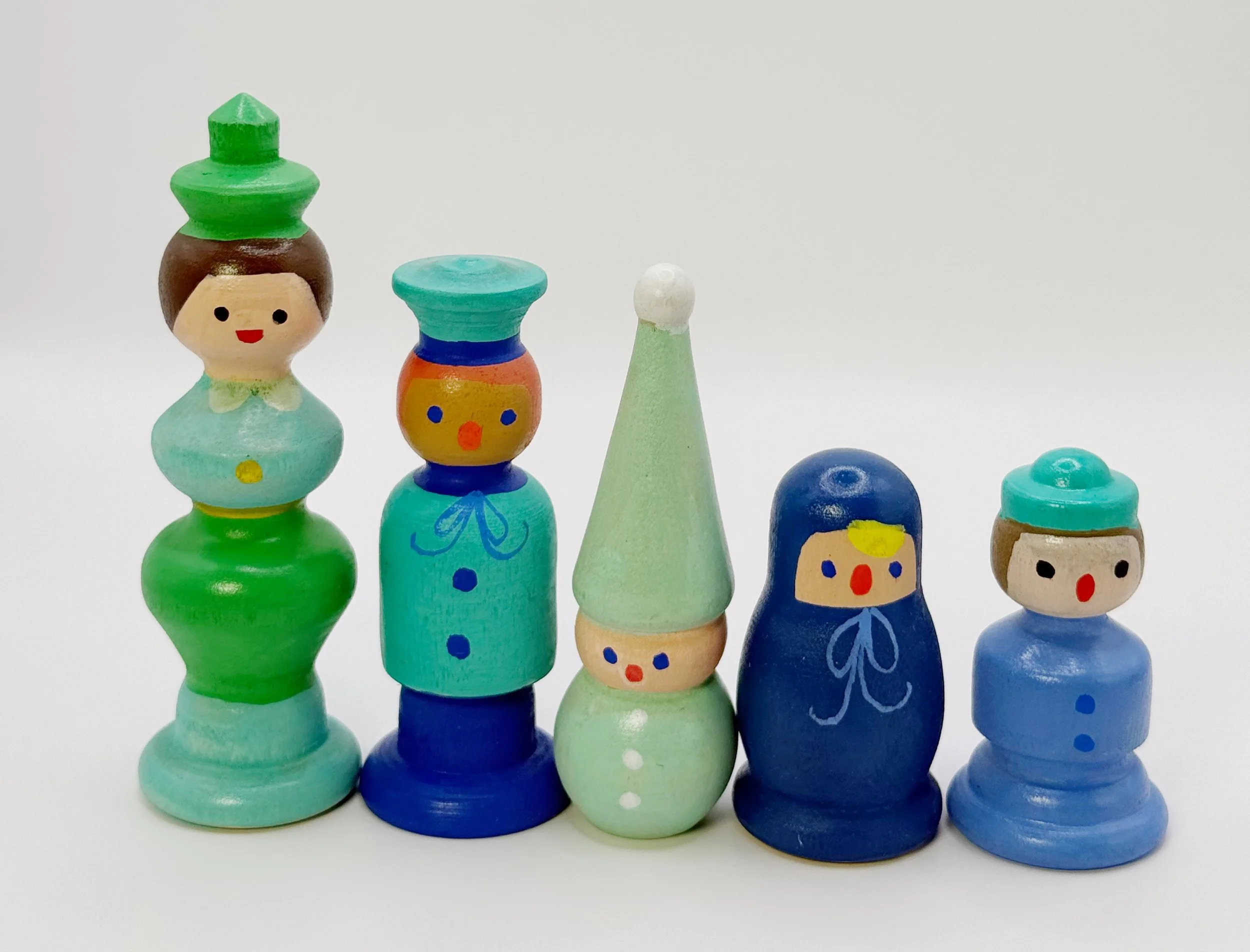 Hand Painted Wooden Toys - Teal Set
