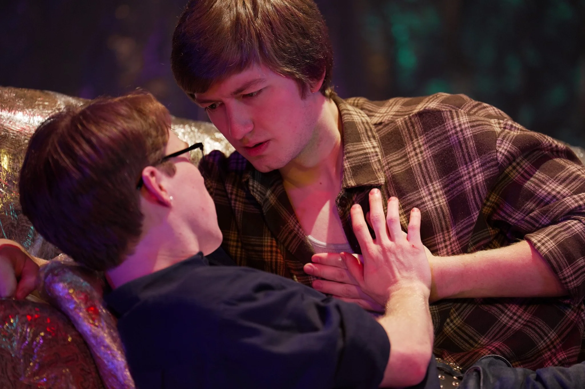 "Wolves" (2025) by Couchpenny Ensemble. Pictured: Nathanial Thomas as Wolf and Tanner Garmon as Jack. Photo by Ian Mason.